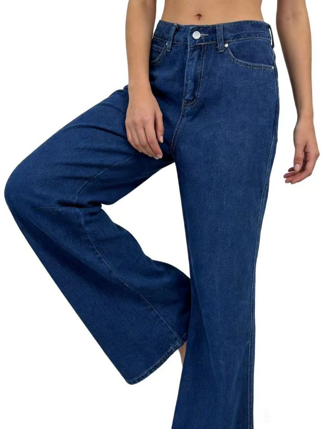 High-rise wide leg jeans with knee seam detail