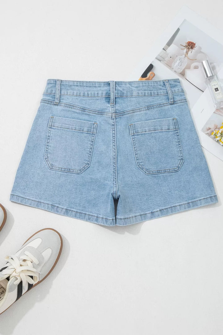 High-rise front patch pocket denim shorts