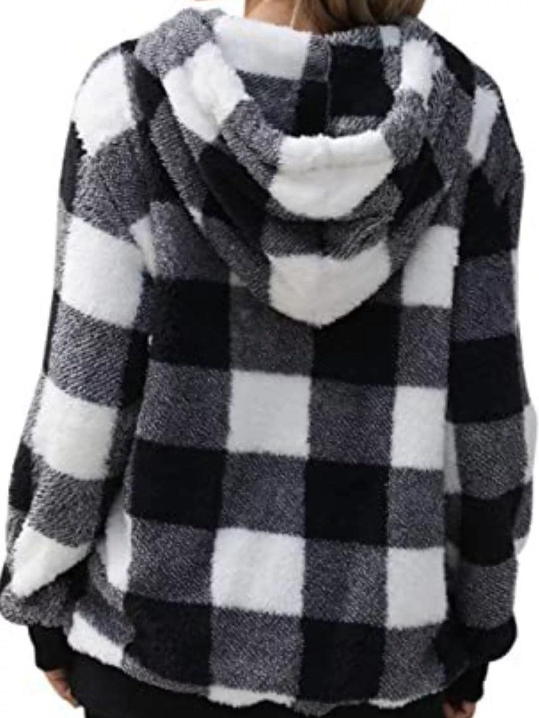 Plaid sherpa quarter-zip hoodie with front pocket