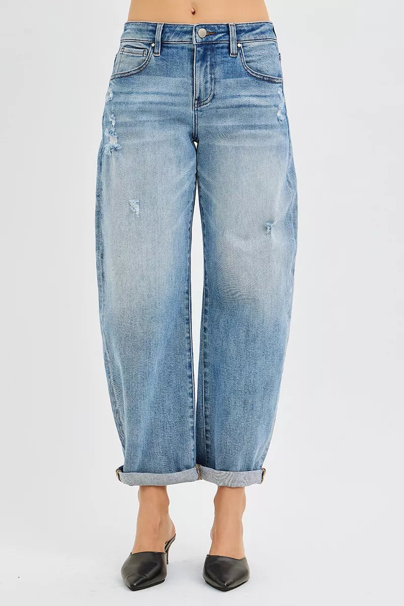 Slouchy barrel-leg jeans with cuffed ankle hem