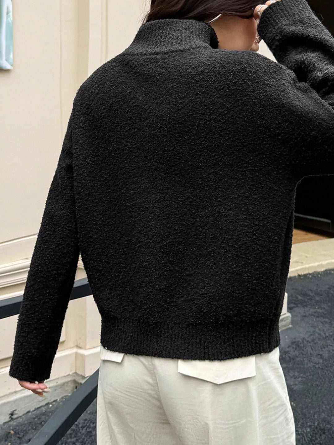 Textured knit turtleneck sweater with drop shoulders