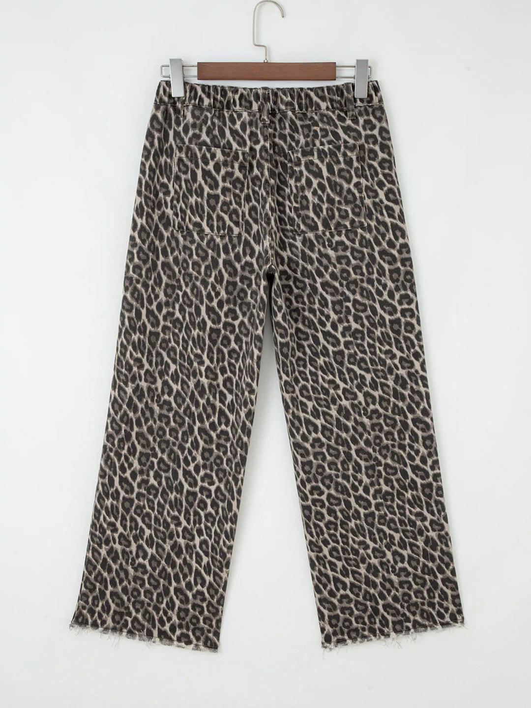 Leopard print straight loose-leg jeans with cuffed hem