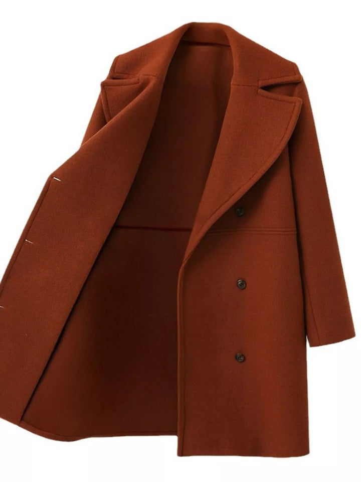 Double-breasted longline coat with notched lapel collar