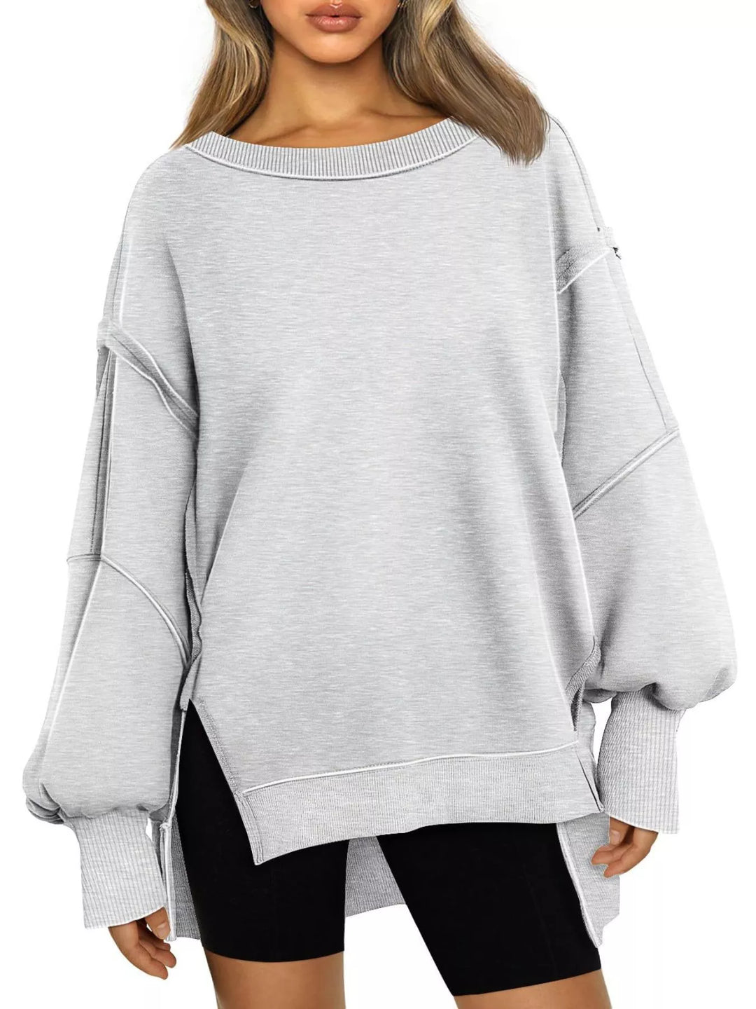 Gray Oversized side-slit sweatshirt with exposed seams
