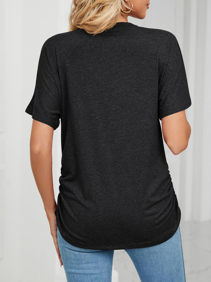 Relaxed V-neck short sleeve tee with drop shoulders