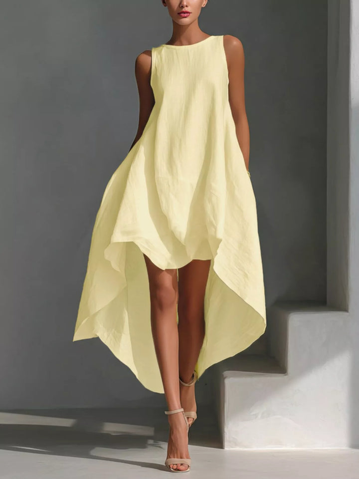 Pastel Yellow Sleeveless high-low asymmetrical hem dress