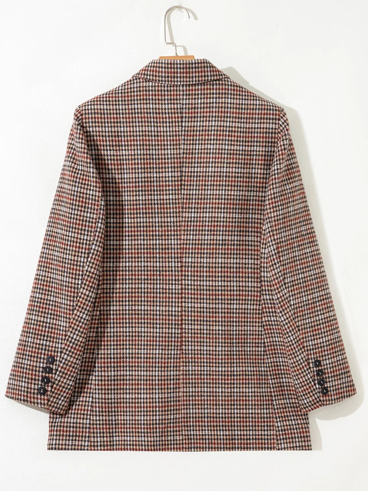 Houndstooth notched lapel longline blazer with buttons