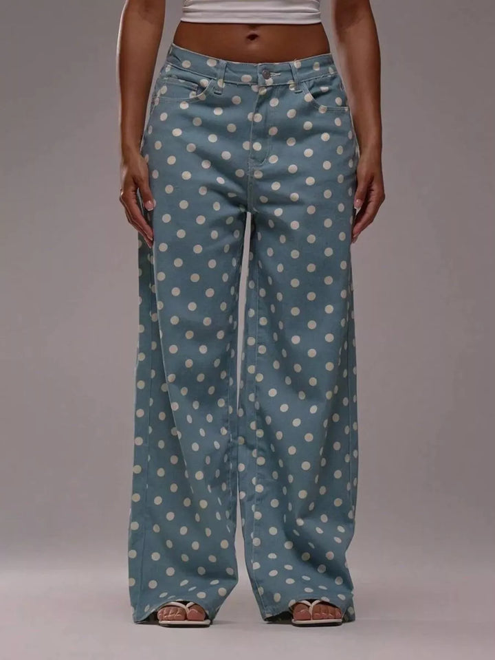 Polka dot high-rise wide-leg jeans with five-pocket styling