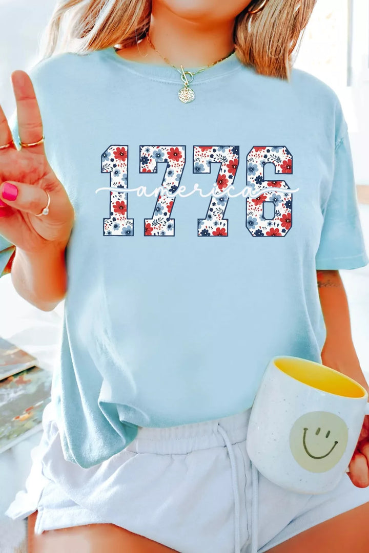 1776 America floral graphic relaxed tee