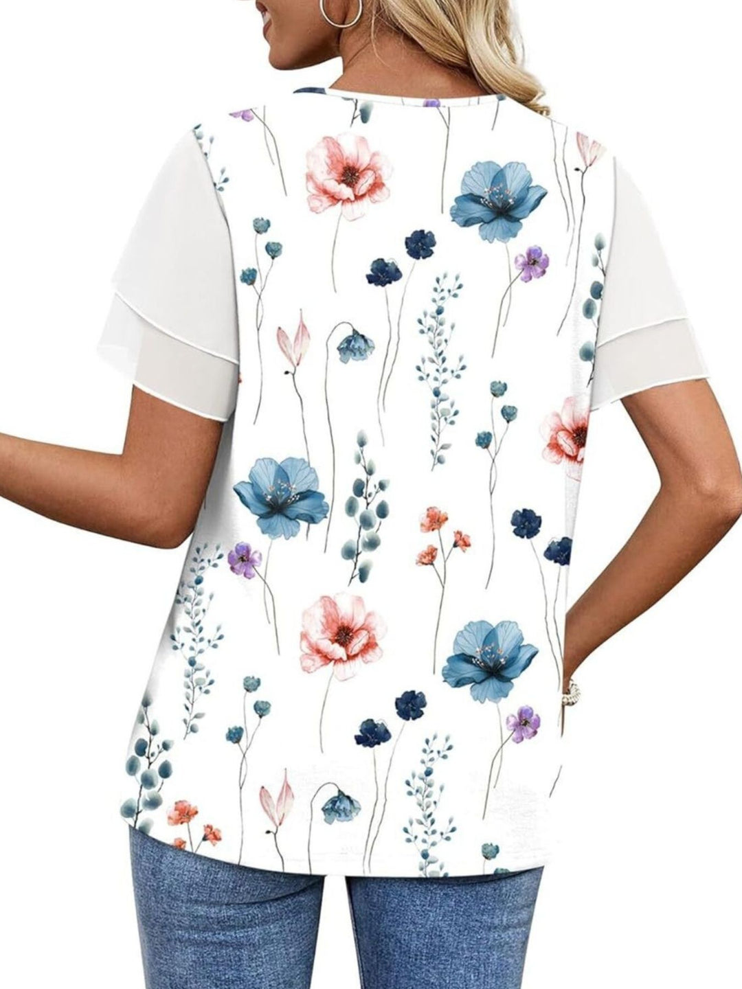 Layered leopard ruffle sleeve round neck top