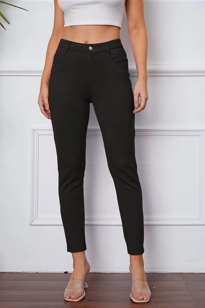 Black Slim-fit stretch ankle pants with five-pocket styling