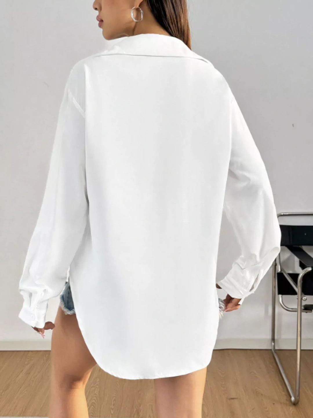 Oversized button-front long sleeve shirt with collar