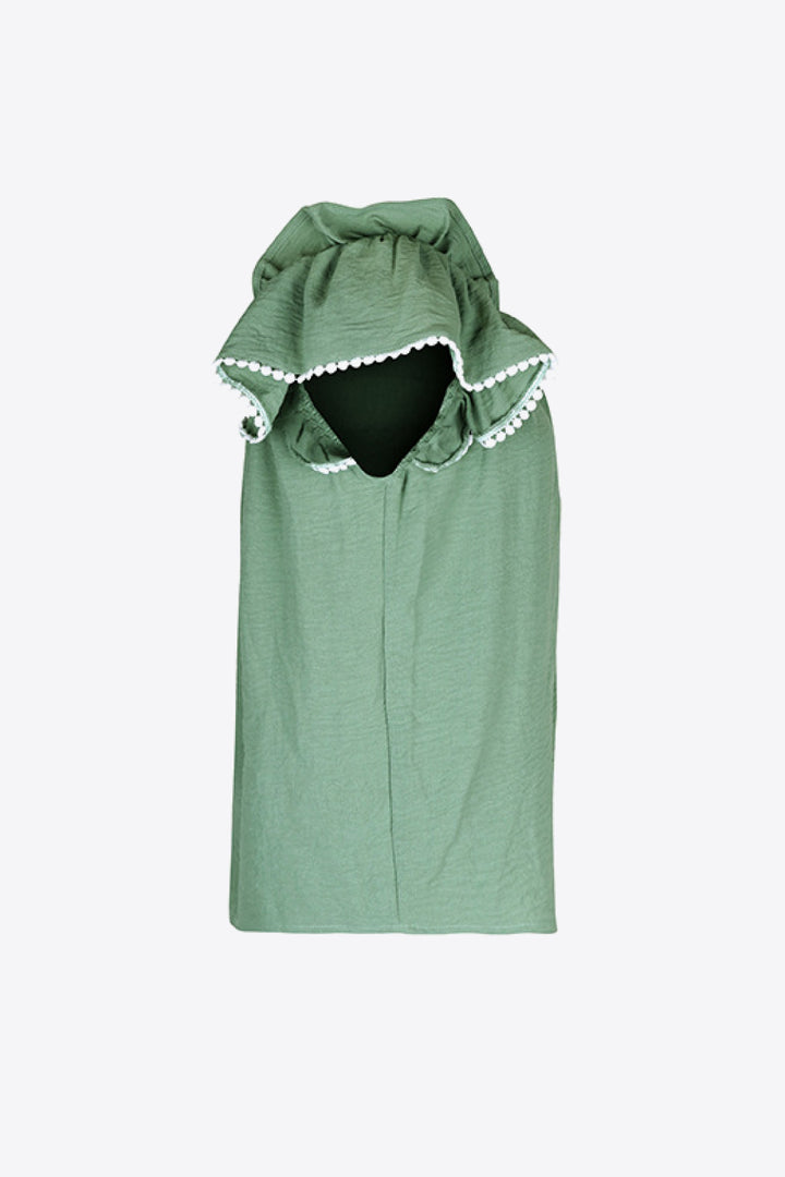 Pintuck pleated flutter sleeve blouse with scalloped trim