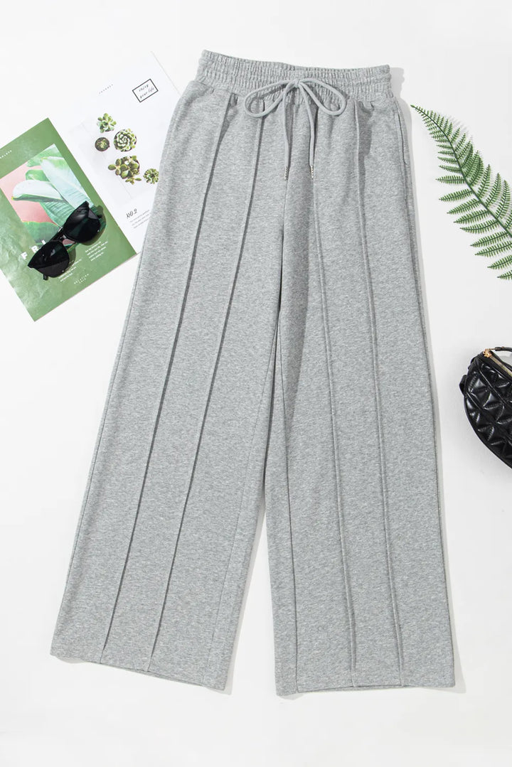 Drawstring high-rise wide-leg sweatpants with front seam