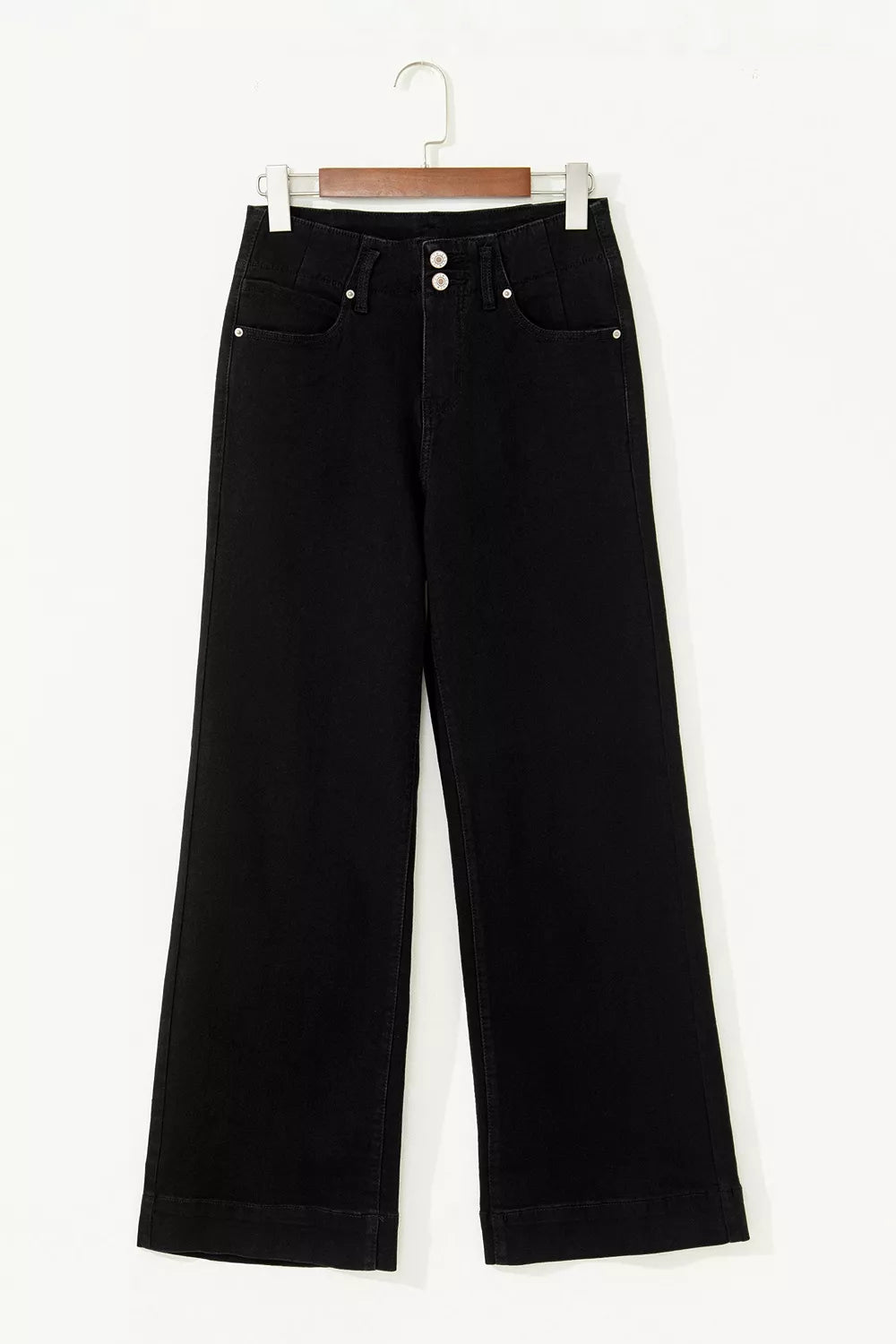 Two-button high-rise wide-leg flare jeans