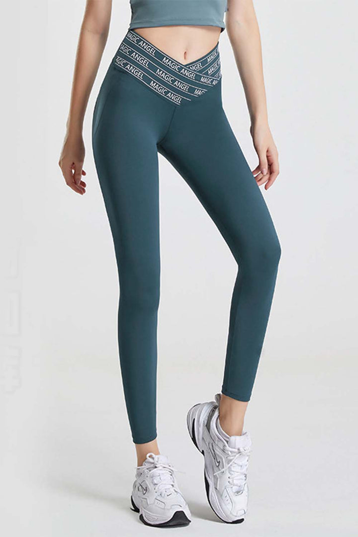 Slogan tape crossover waist cropped workout leggings