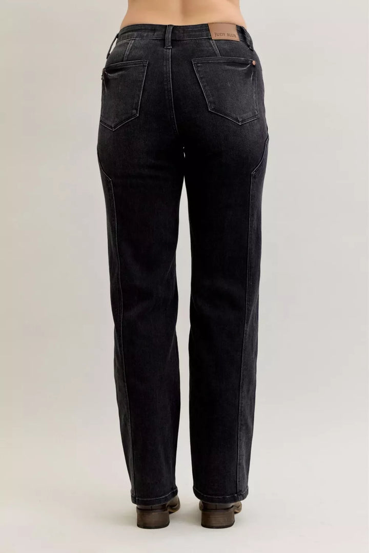 Mid-rise straight leg jeans with western seam detail