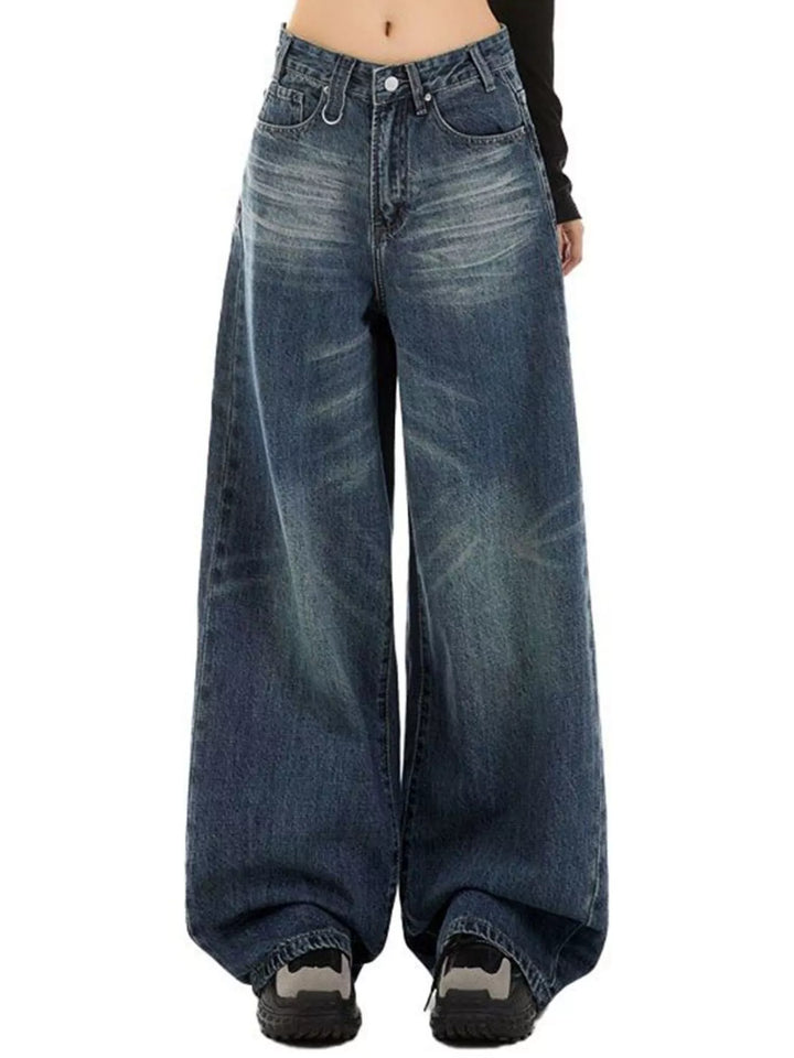 Vintage wash wide-leg jeans with whiskered fade