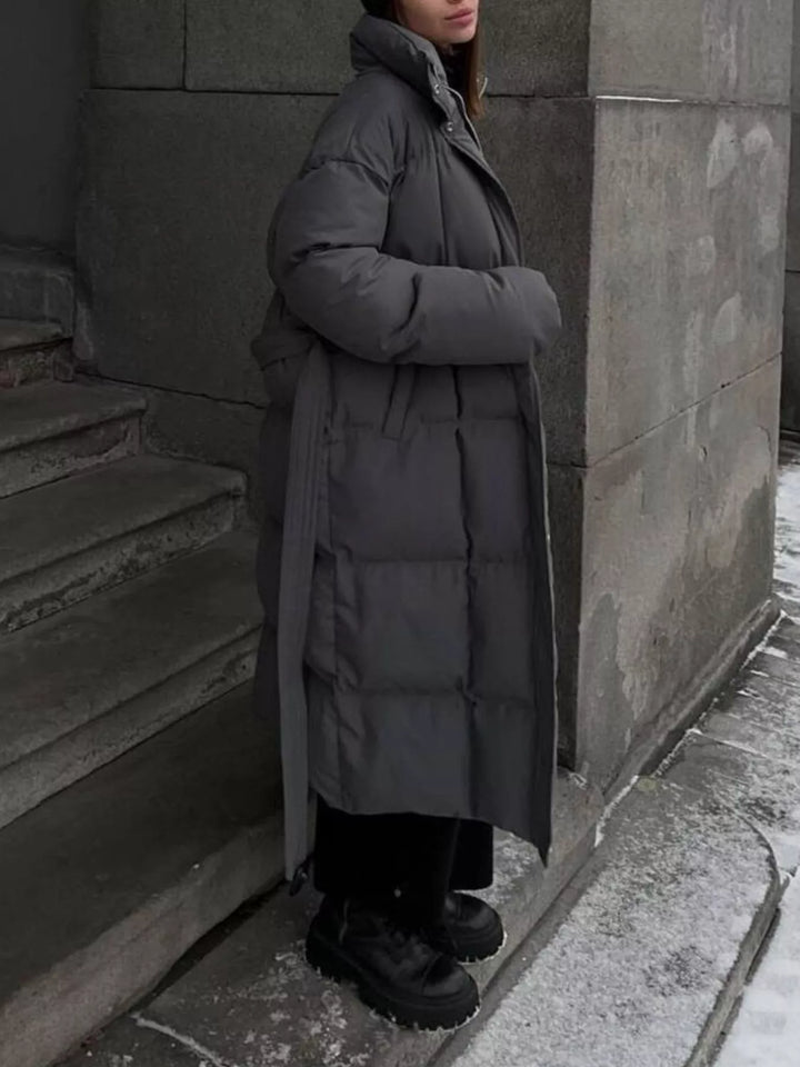 Longline padded puffer coat with stand collar