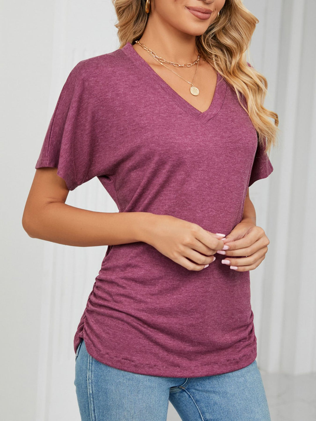 Relaxed V-neck short sleeve tee with drop shoulders