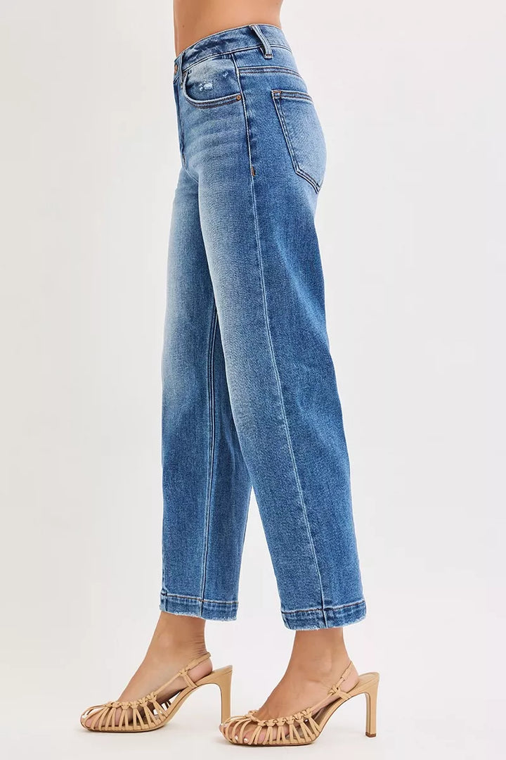 High-rise wide-leg cropped jeans with center seam