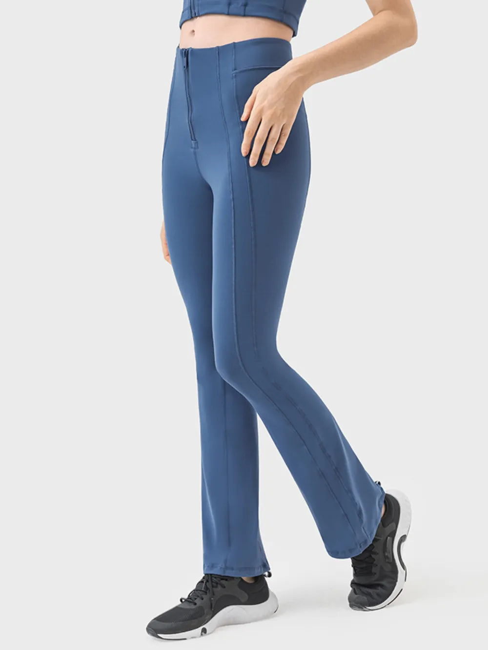 High-waist flare active pants with front zip detail