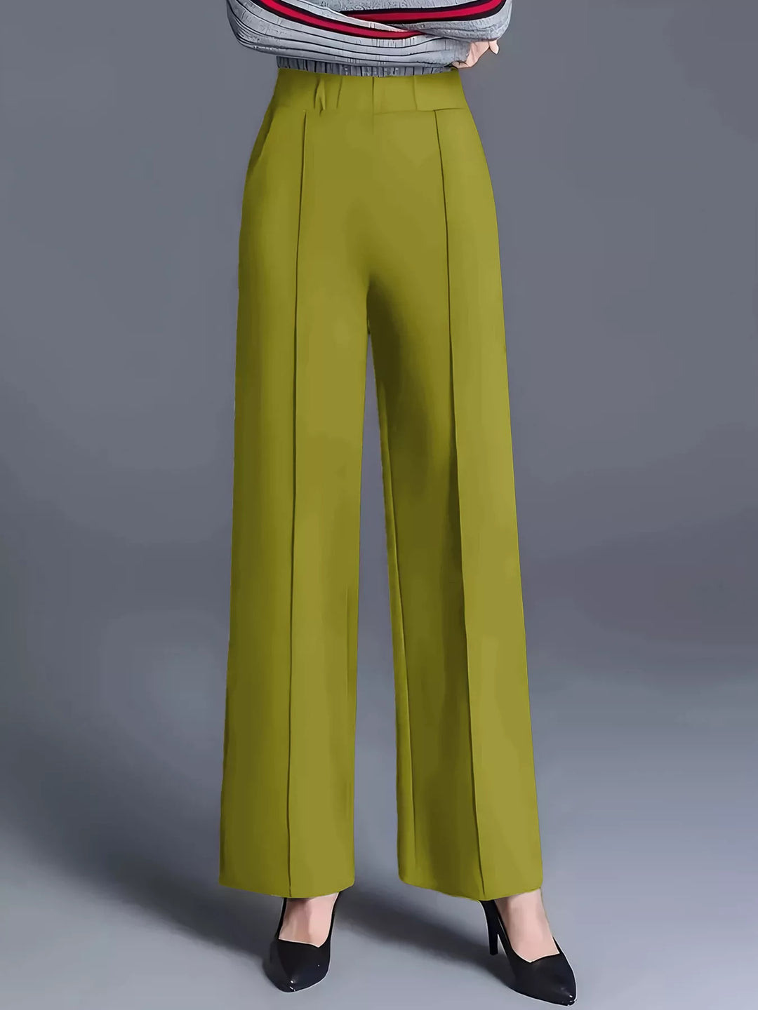 Olive Wide leg high-rise trousers with front seam detail