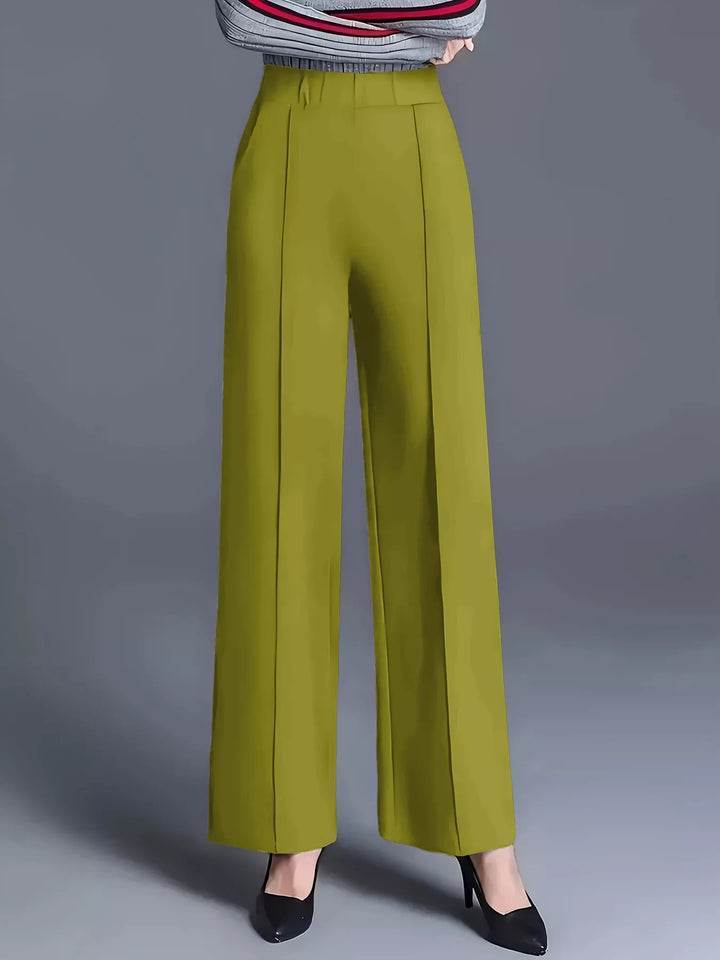 Olive Wide leg high-rise trousers with front seam detail