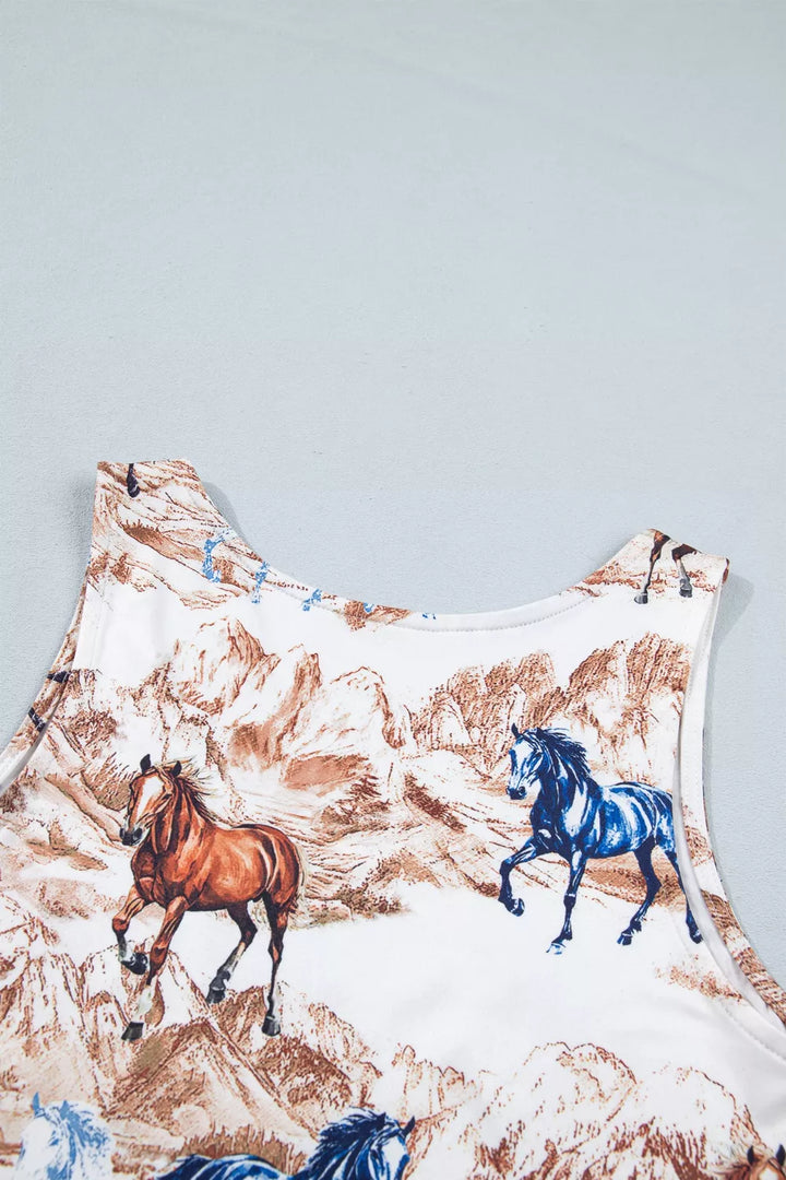 Running horse graphic western slim tank top