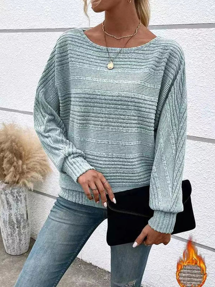 Light Blue Ribbed knit long sleeve top with dolman sleeves