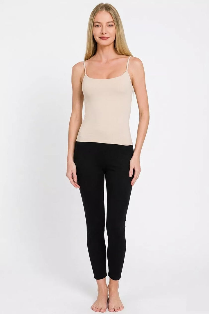 Double layered scoop neck spaghetti strap cami