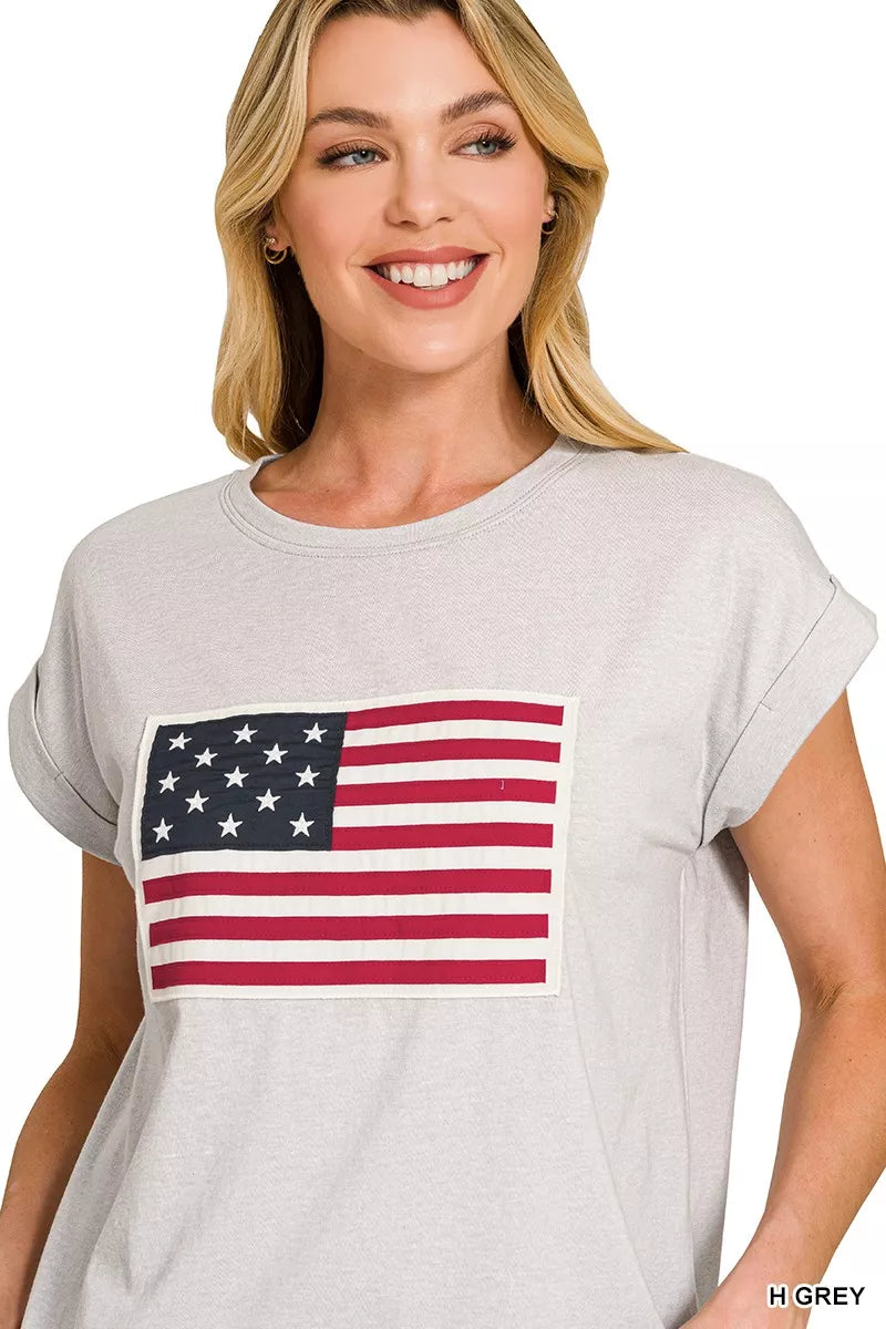 American flag patch crew neck short sleeve tee