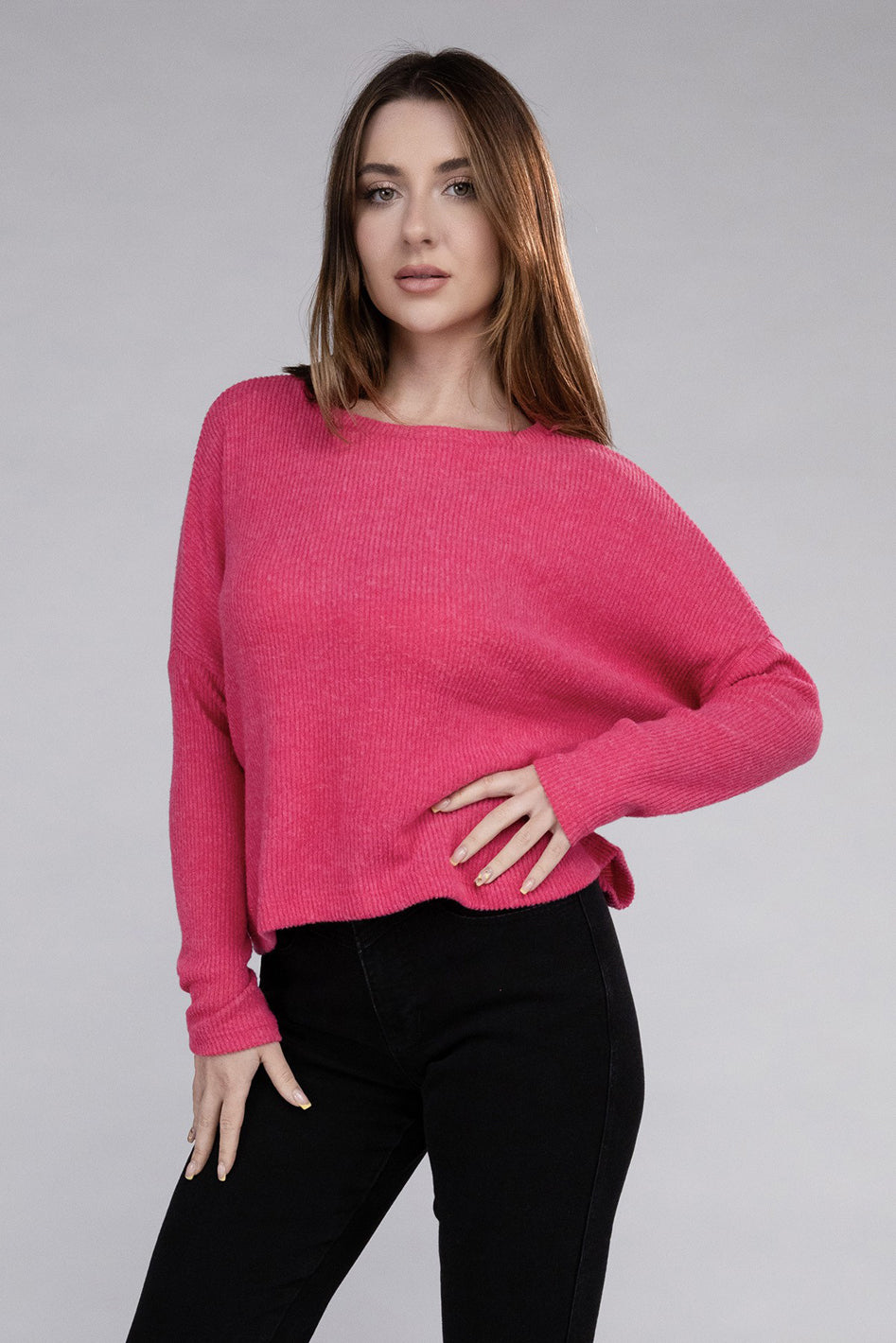 Ribbed Dolman Long Sleeve Sweater - Azoroh