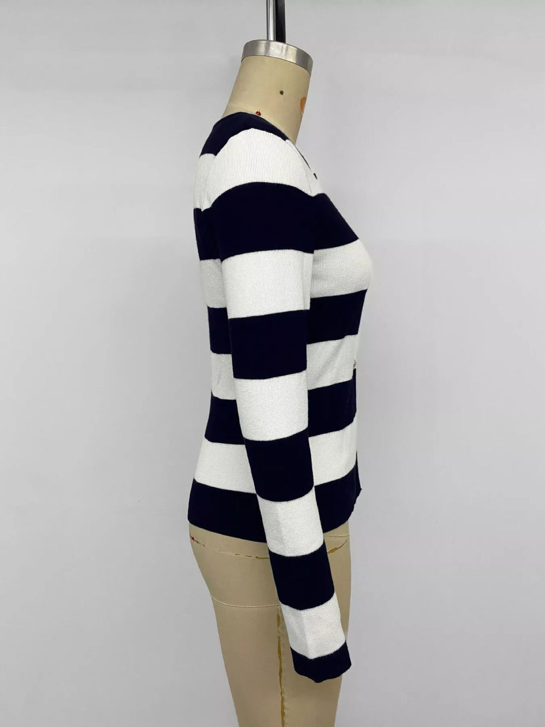Wide stripe knit cardigan with gold crest buttons