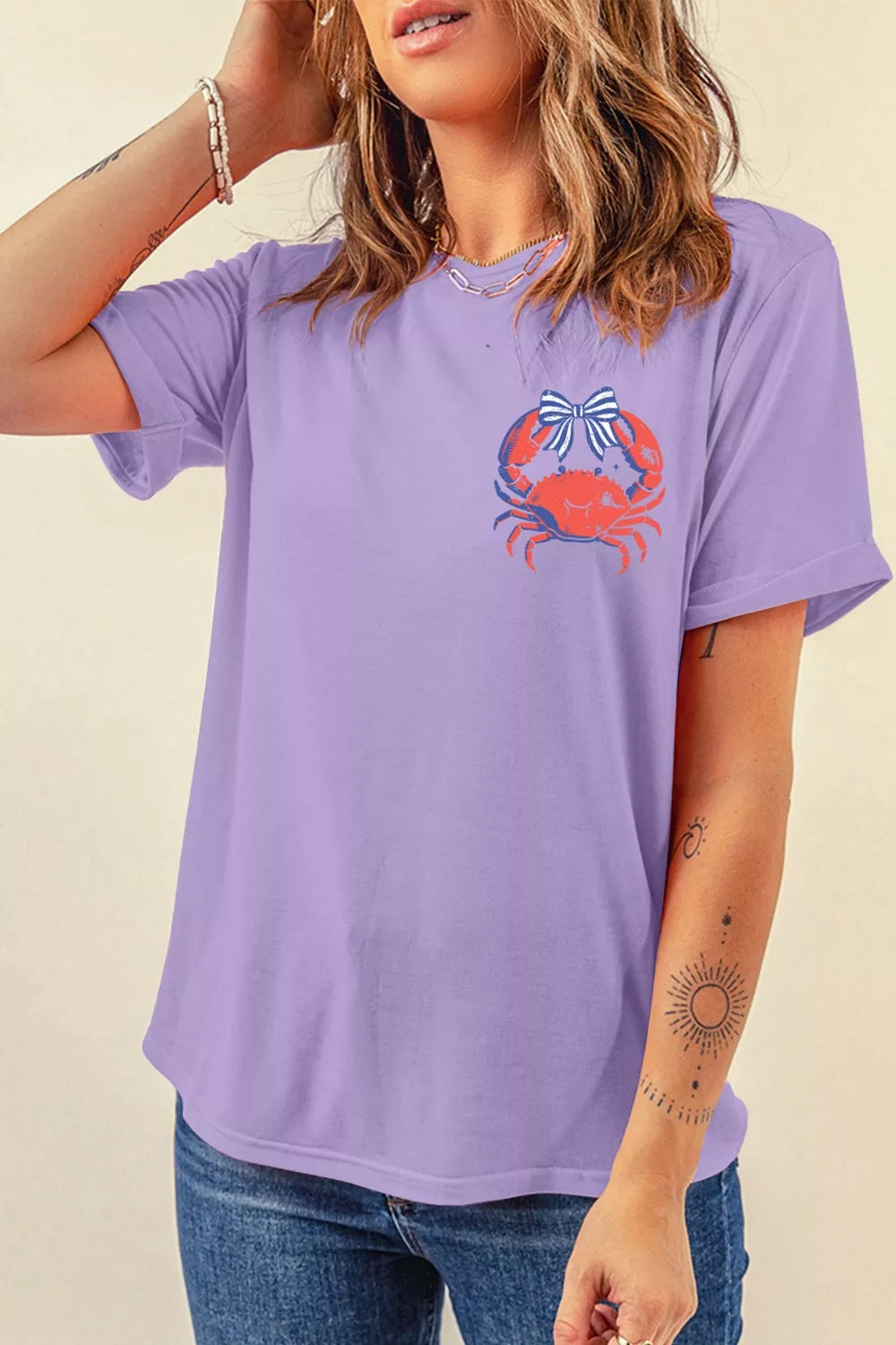 Oversized crab graphic beach tee with rolled cuffs