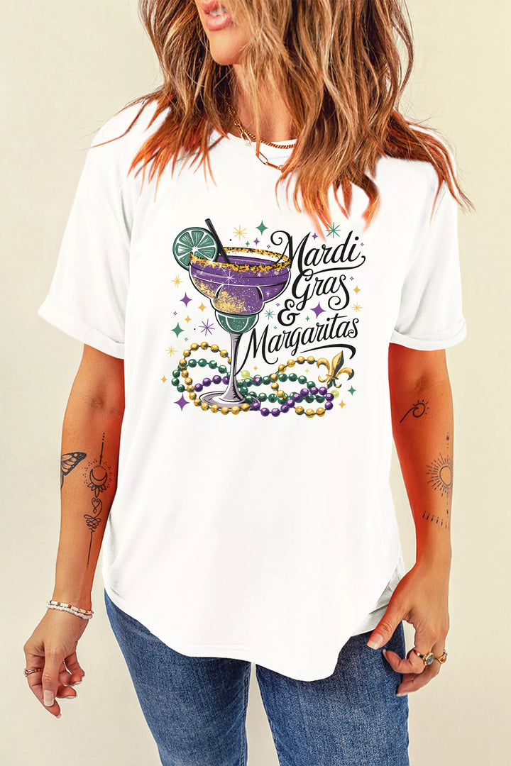 Mardi Gras margarita graphic tee with crew neck