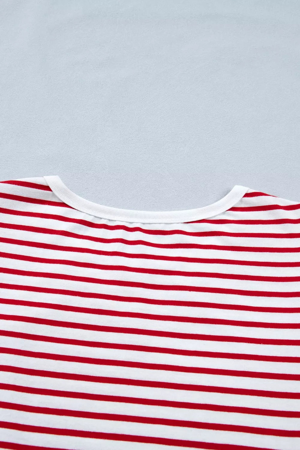 Striped contrast-trim crew neck puff sleeve tee