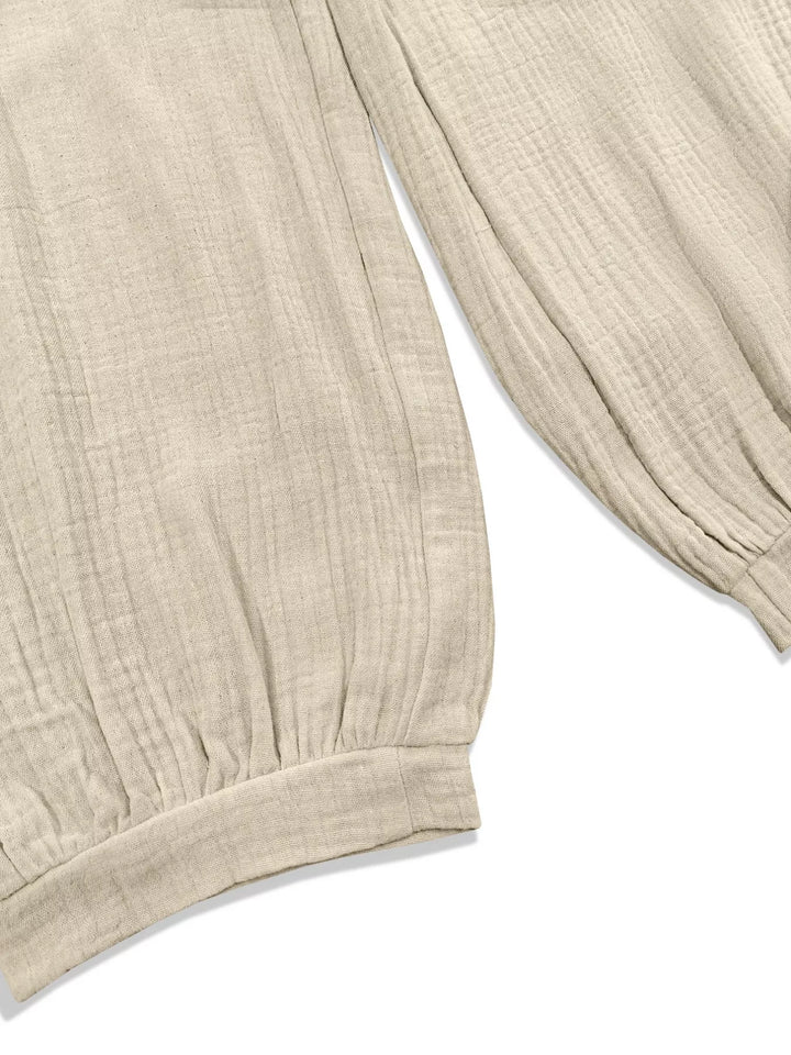 Wide-leg smocked waist casual pants in textured weave