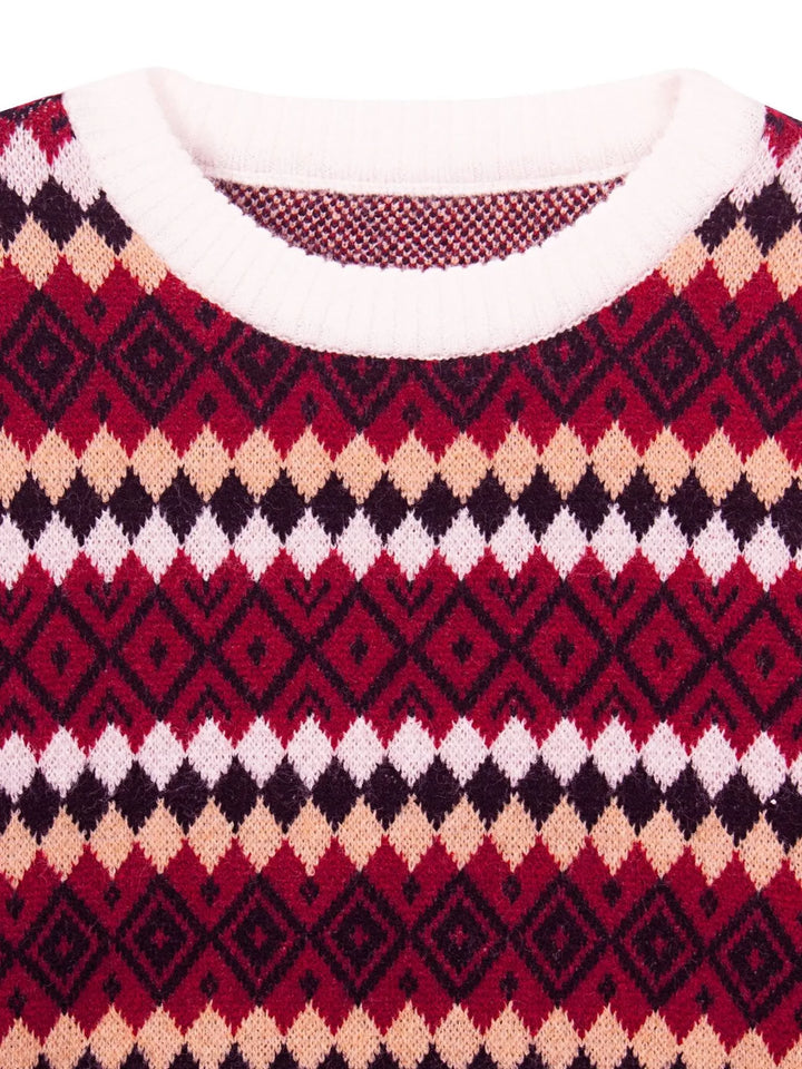 Geometric Fair Isle knit crew neck sweater
