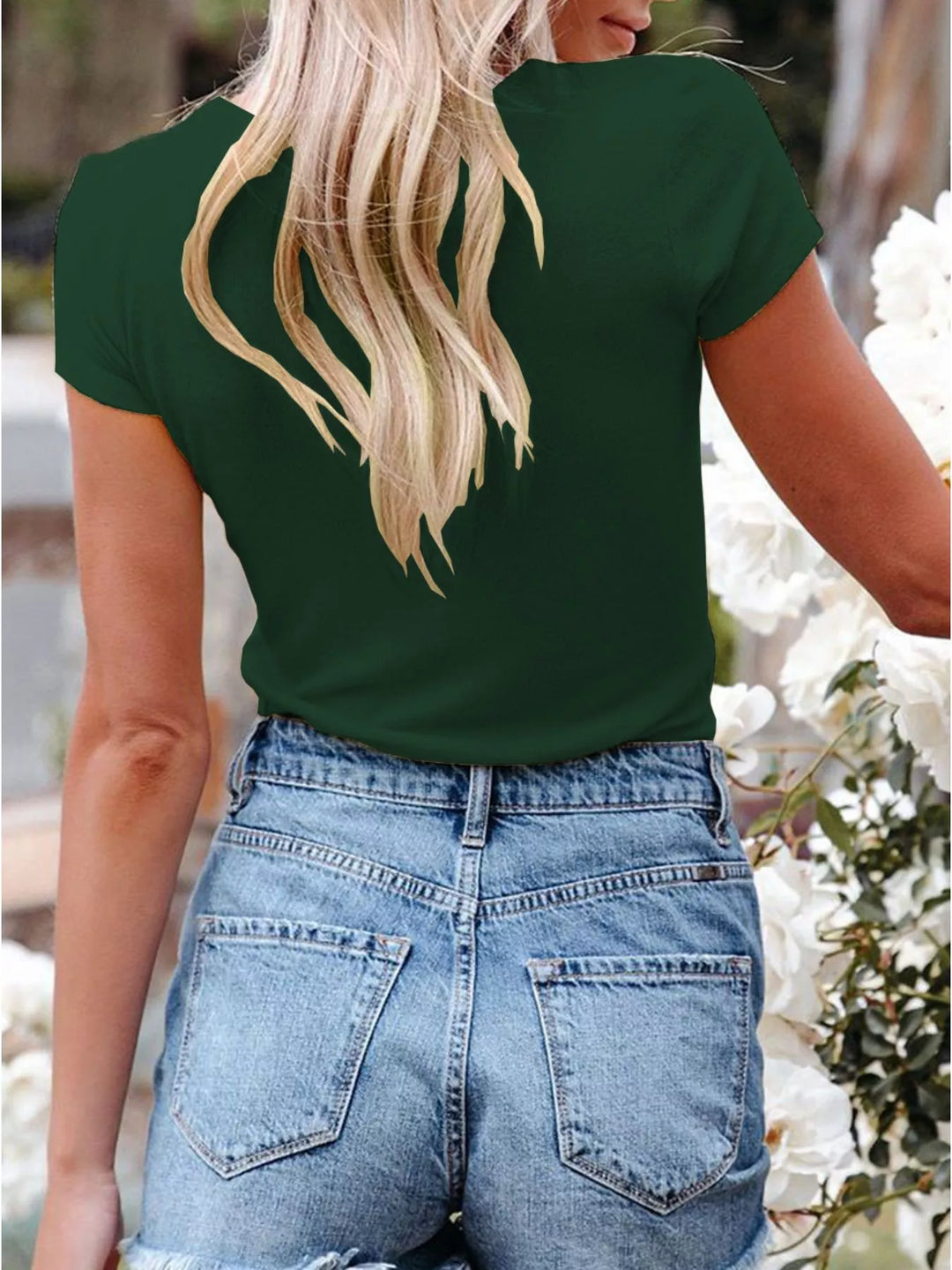 Ribbed v-neck henley tee with button placket
