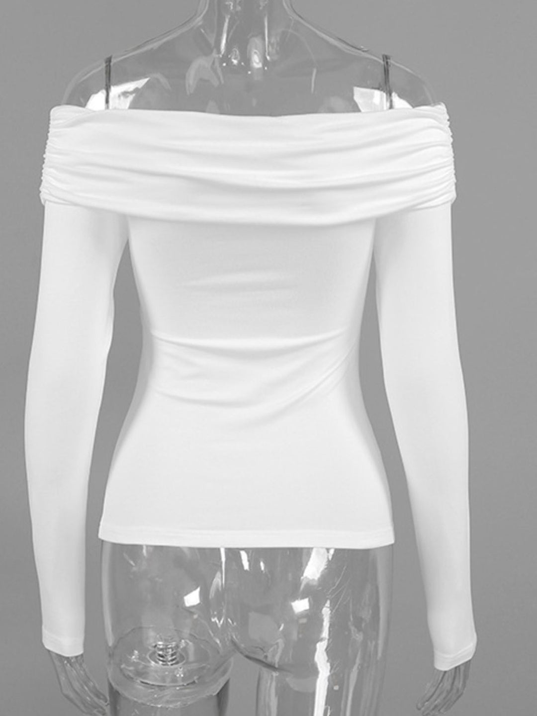 Twist-front off-shoulder fitted long sleeve top