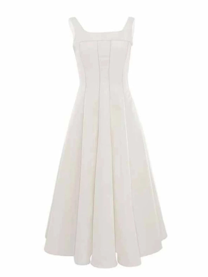 Square neck A-line sleeveless midi dress