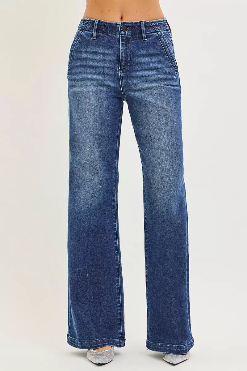 High-rise wide leg jeans with slanted front pockets