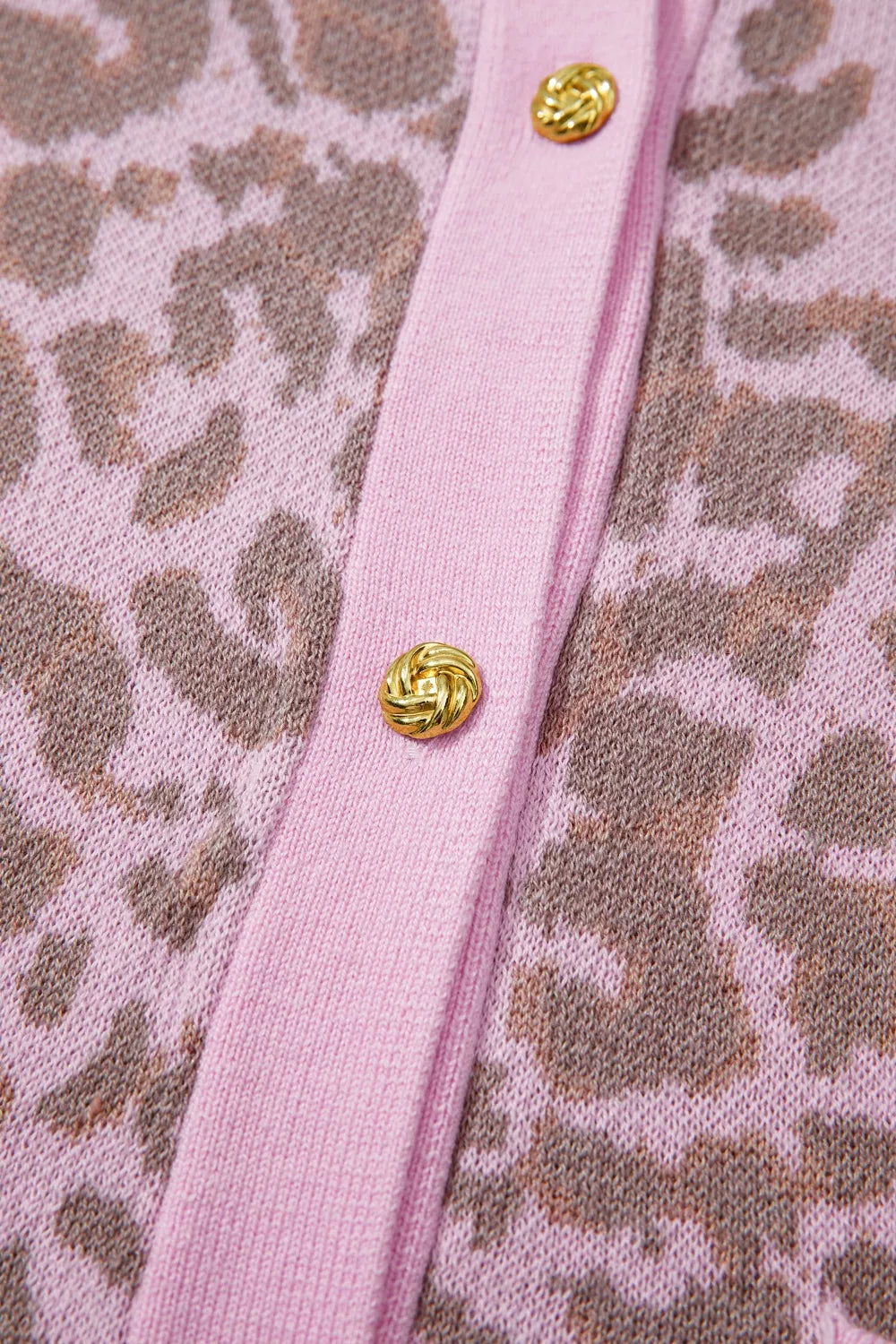 Leopard print short sleeve button-down knit cardigan