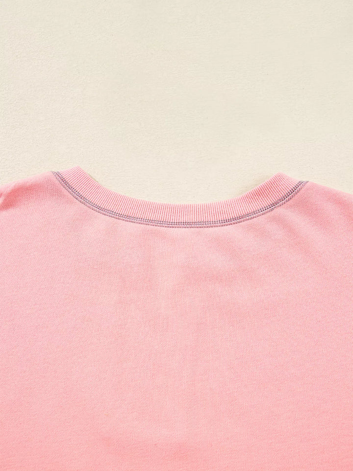 Color-block oversized sweatshirt with split notch neck