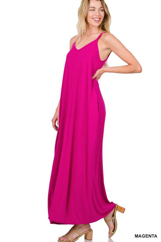 V-Neck Cami Maxi Dress with Side Pockets - Azoroh