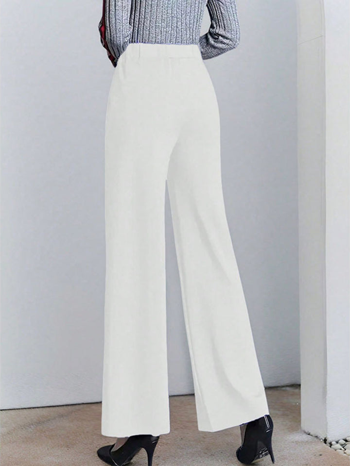 High-waisted wide-leg pintuck pants with pockets