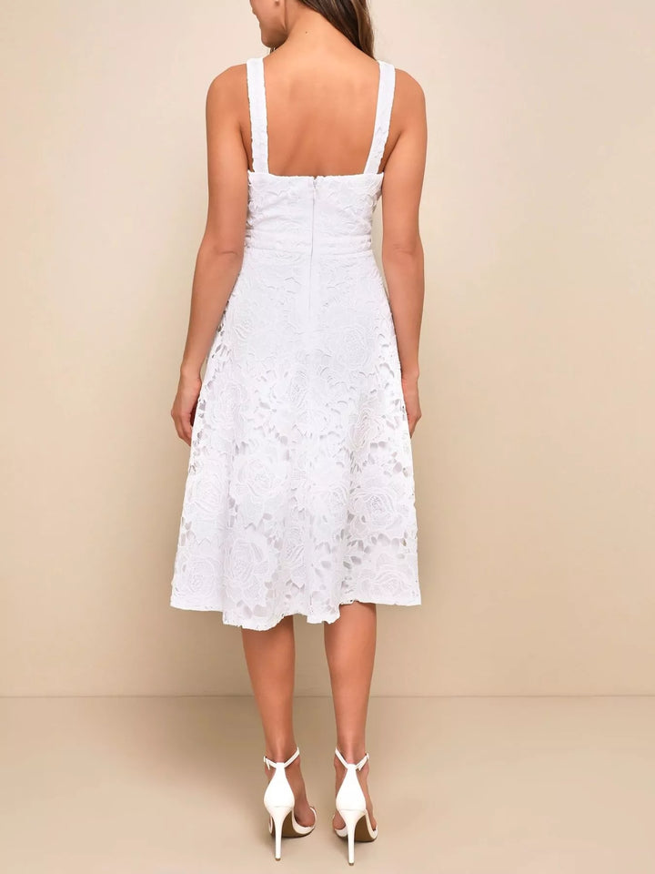 Floral lace A-line midi dress with sweetheart neckline