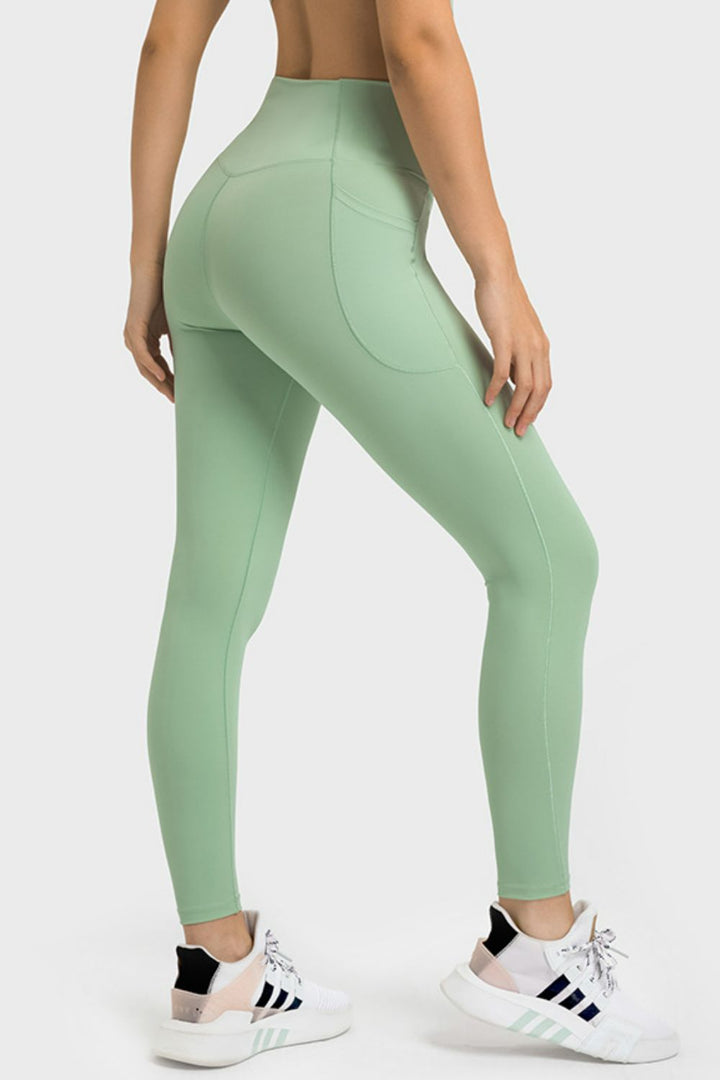 Crossover V-waist yoga leggings with side pockets