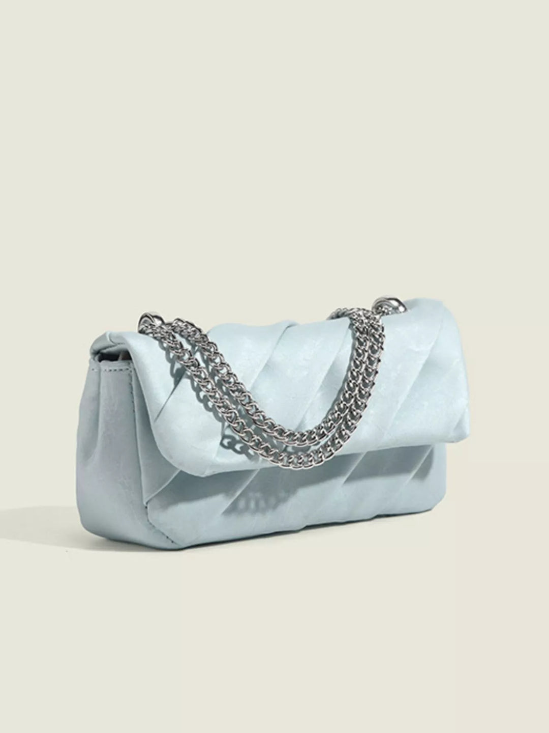 Ruched mini flap crossbody bag with silver chain strap
